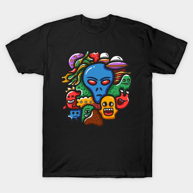 Alien monster doodle art T-Shirt by Dzulhan